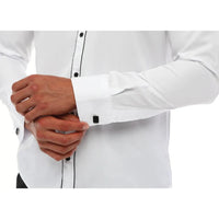 Men's Wing Collar Shirt Tuxedo White Black Piping Double Cuff Dinner Classic