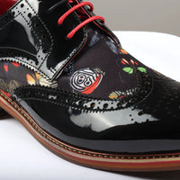 Julius - Men's Butterfly Print Patent Leather Brogue Shoes
