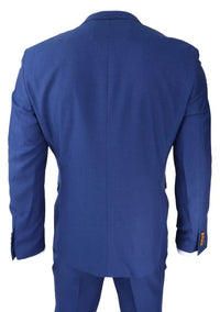 Mens Royal Blue 3 piece Suit Brown Trim Classic Birdseye Vintage Wedding Grooms