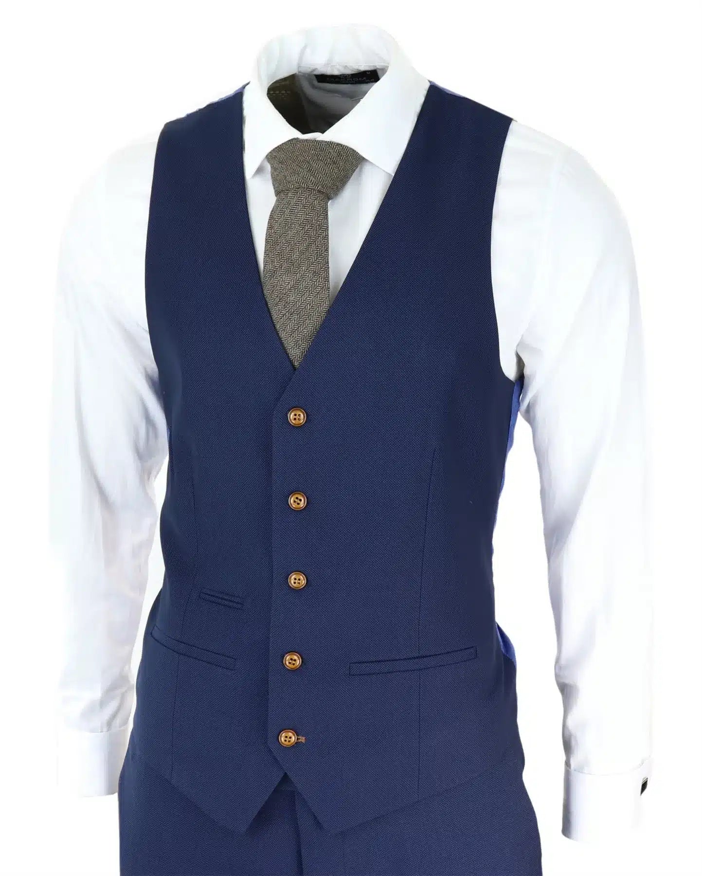 Mens Navy 3 piece Suit Brown Trim Classic Birdseye Vintage Wedding Grooms