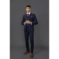 Ryan Men's Navy 3-Piece Tweed Slim Fit Suit