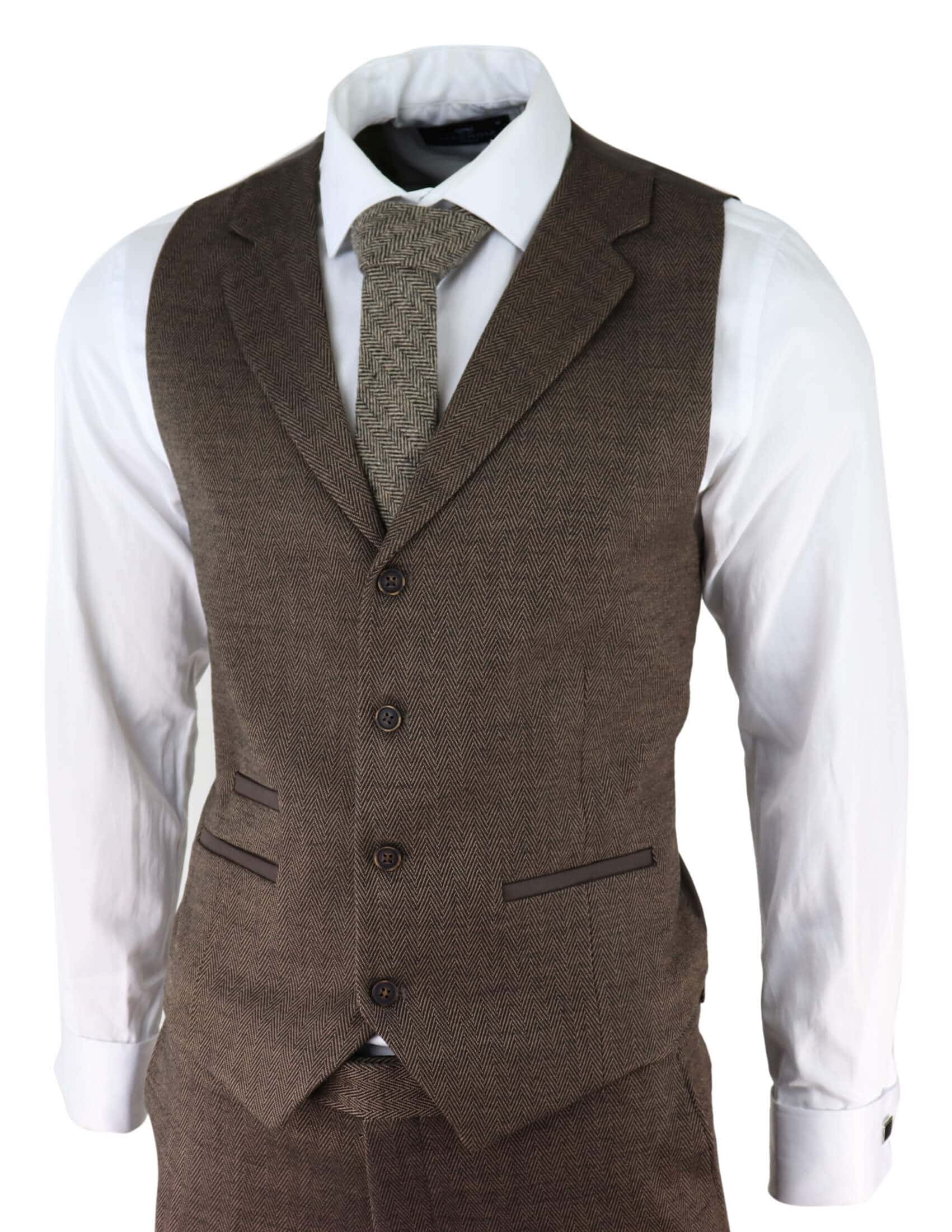 Men's Brown Herringbone Tweed 3 Piece Suit