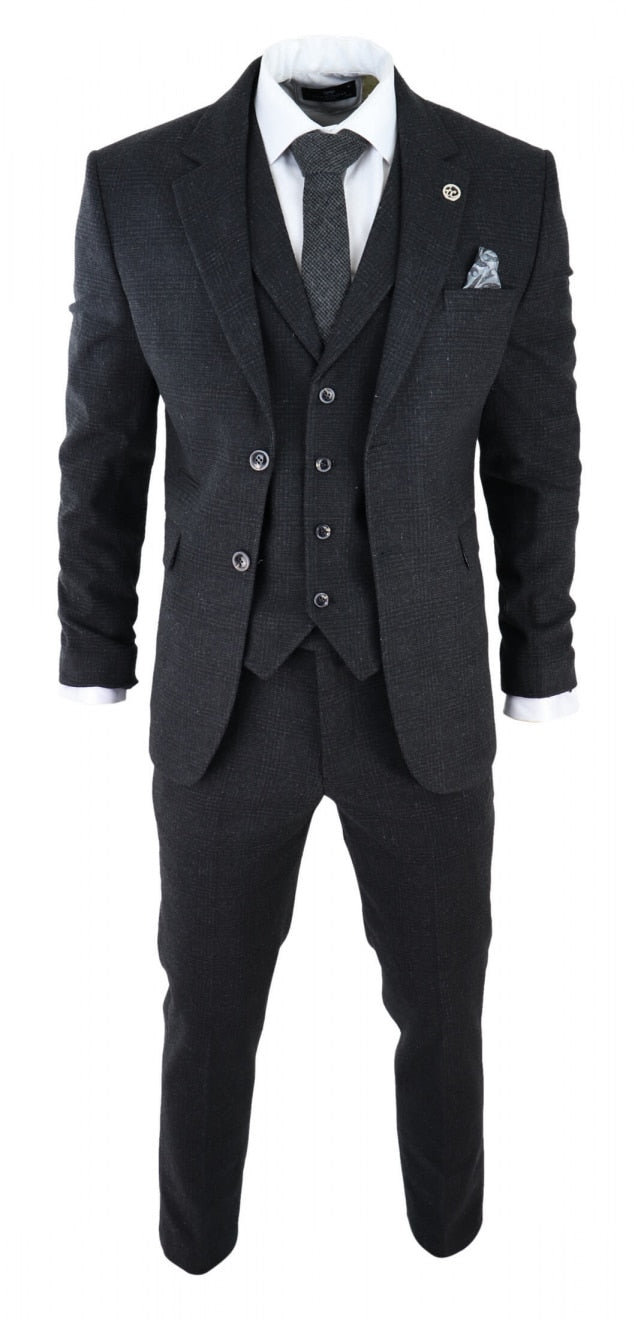Men's Black Glen Check 3 Piece Suit