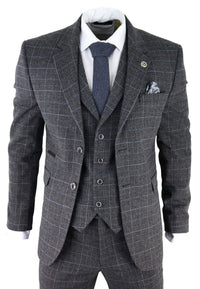 Men's Grey Tartan Check 3 Piece Suit