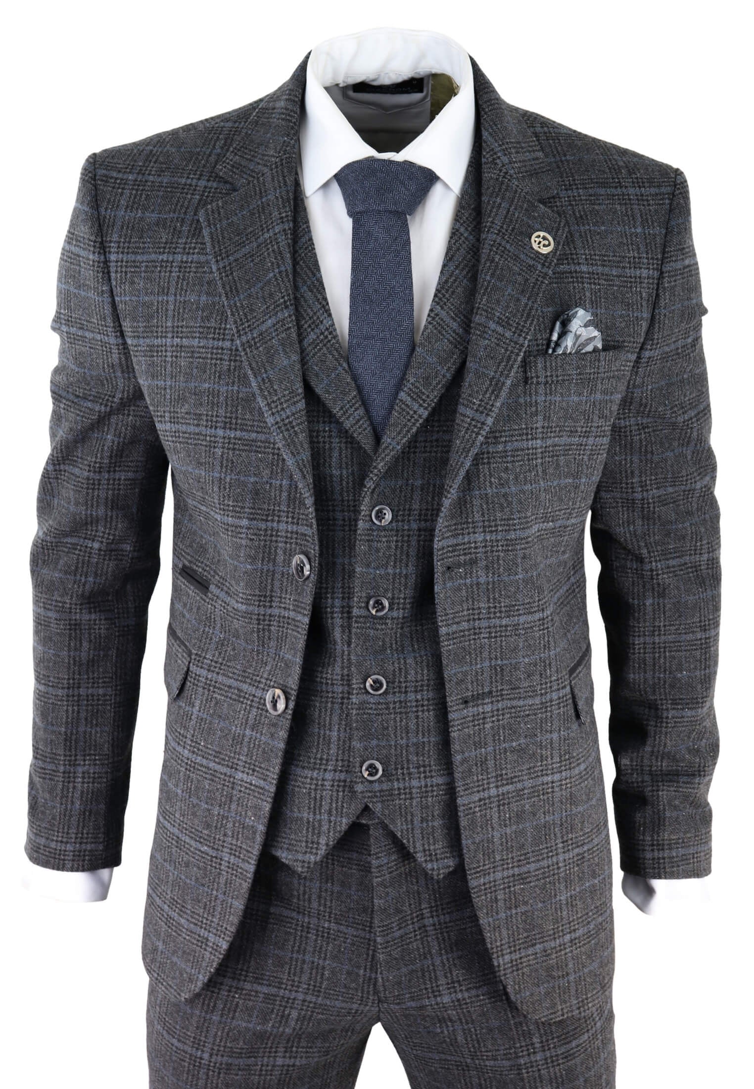 Men's Grey Tartan Check 3 Piece Suit