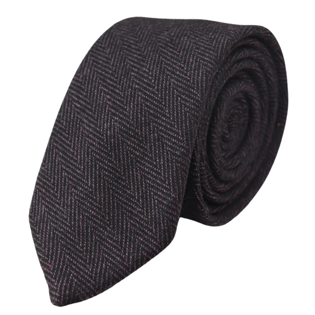 Men's Tweed Plum Herringbone Tie & Pocket Square Set