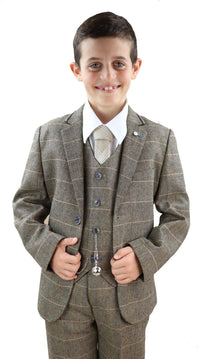 Boys Tan-Brown Tweed 3 Piece Suit - Peaky Blinders Suit Albert