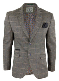 Mens Herringbone Check Vintage Blazer - Cavani Albert-Tan