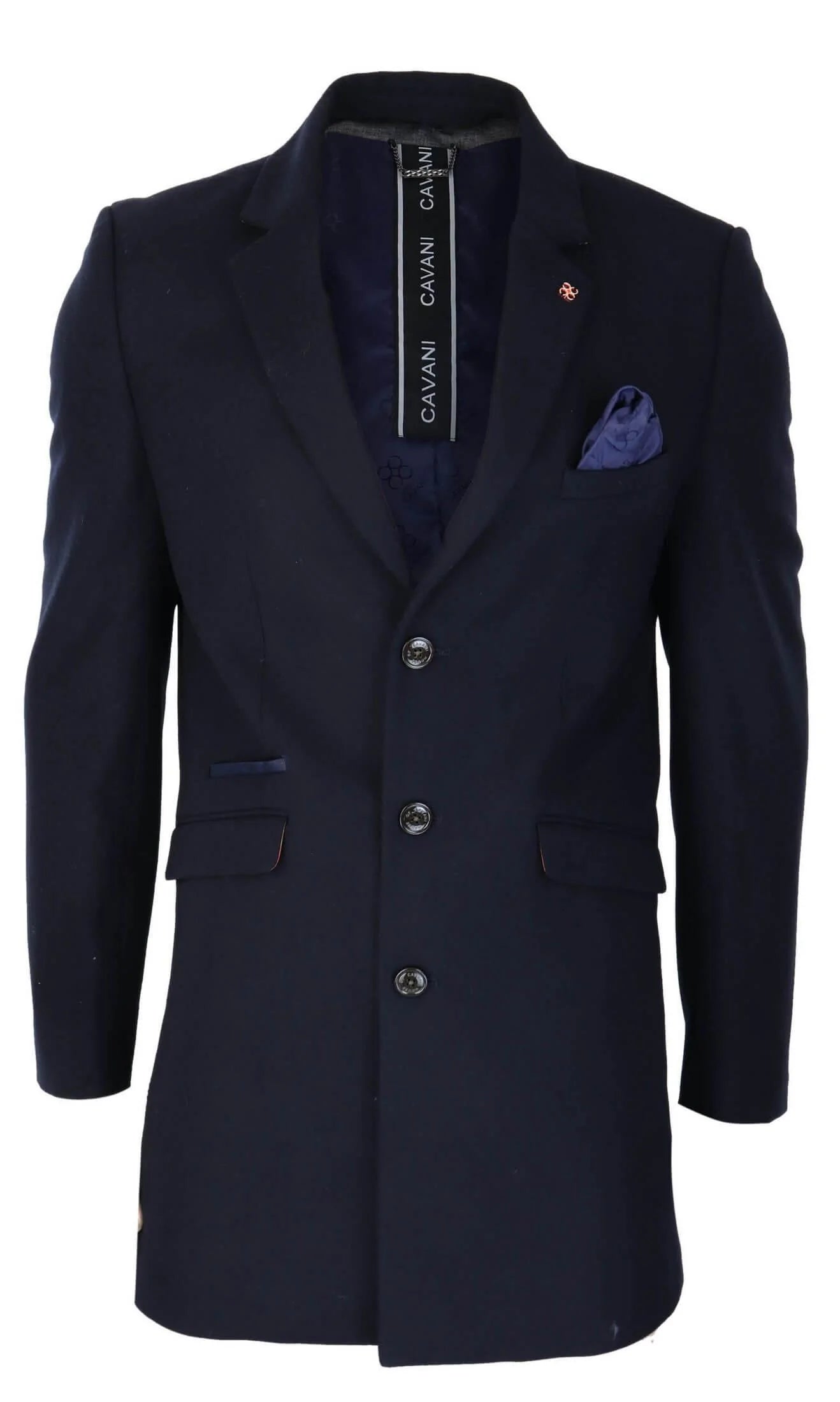 Cavani Mens Classic 3/4 Length Navy Overcoat