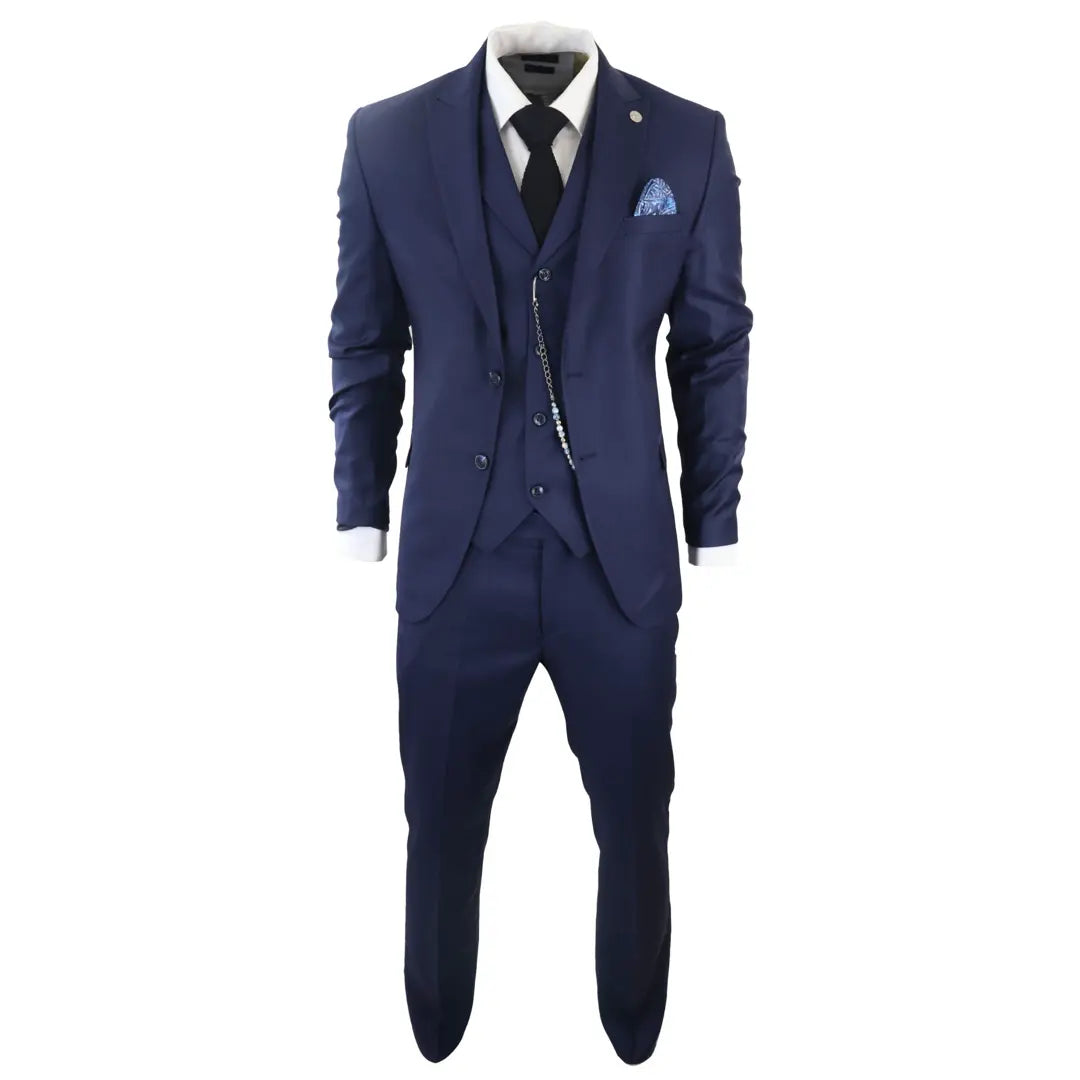 James Men's 3-Piece Navy Blue Tailored Fit Suit