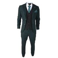 Jasper - Men's 3 Piece Olive Green Suit With Black Waistcoat