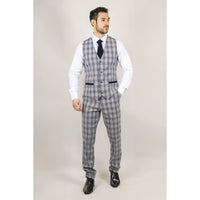 Knight Men's 3-Piece Grey and Blue Checked Suit