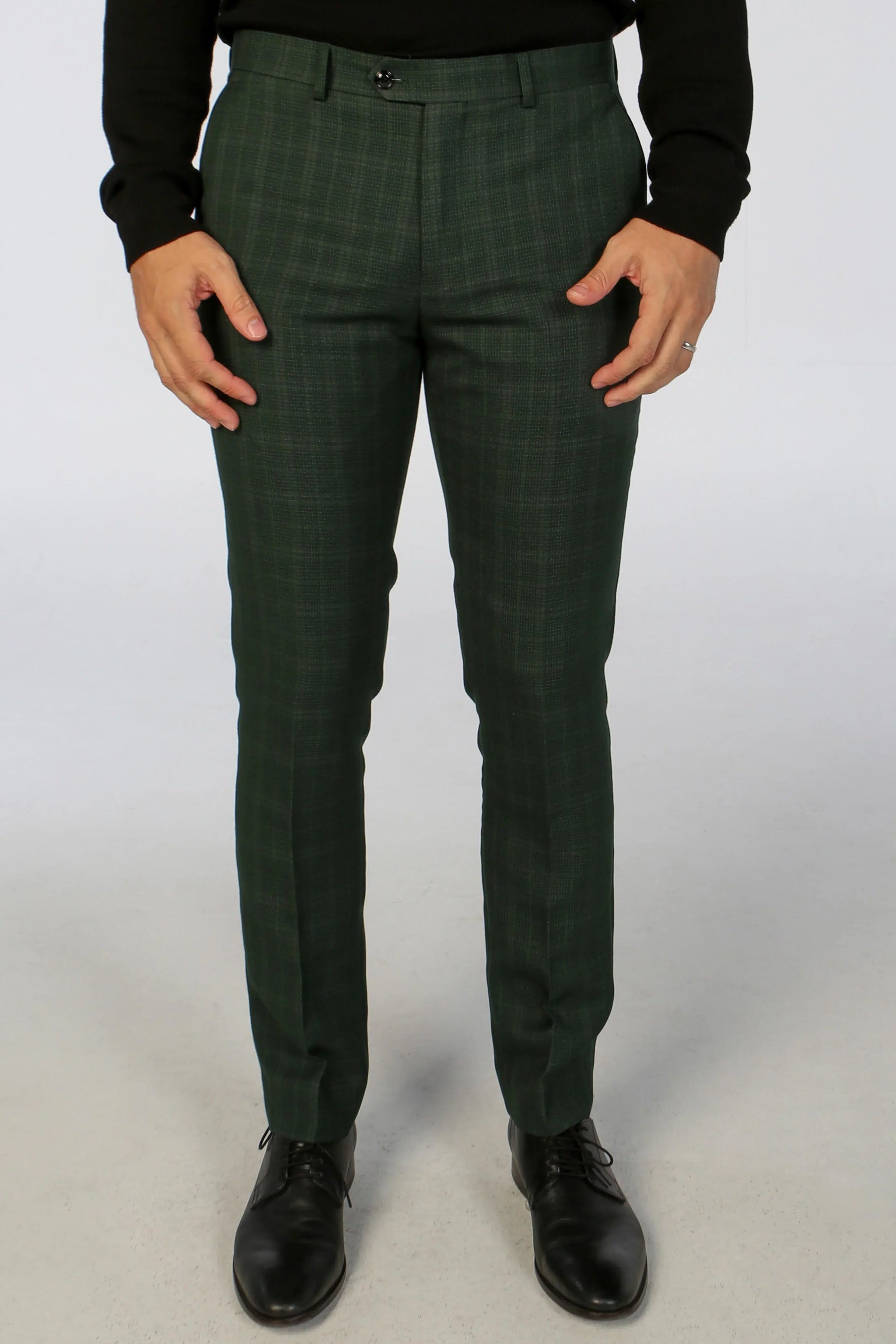 Leo - Men's Green 3 Piece Checked Tailored Fit Suit