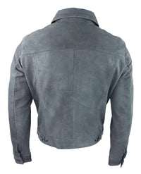 Mens Genuine Suede Jacket Leather Jeans Denim Short Mens Biker Classic Vintage Grey