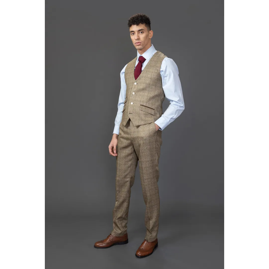 Liam - Men's Brown Check Waistcoat