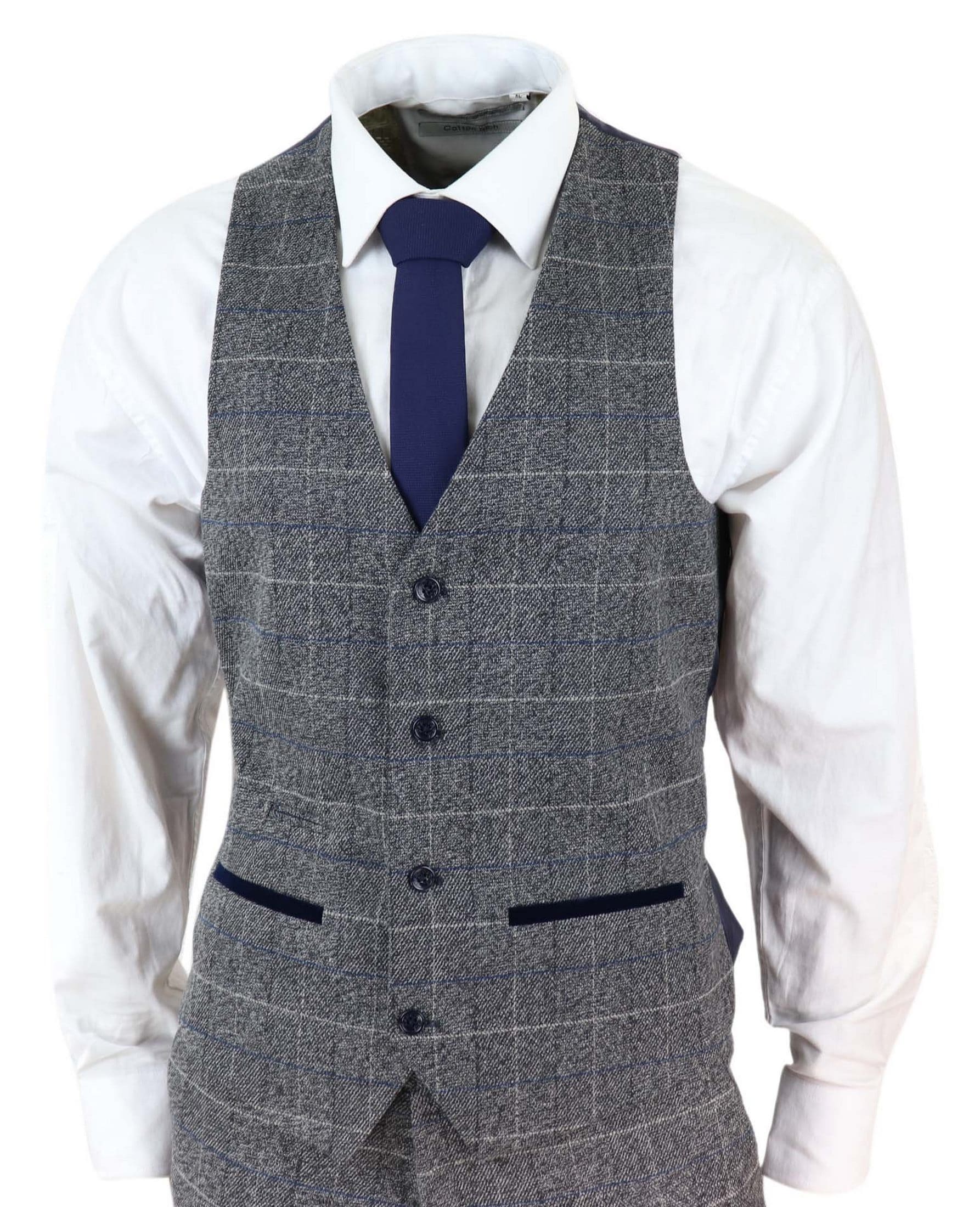 Marc Darcy Scott - Mens Grey with Blue Check 3 Piece Suit