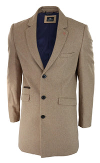Cavani Mens Classic 3/4 Length Camel Overcoat