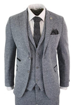 Men's Light Grey 3 Piece Tweed Herringbone Suit - STZ11