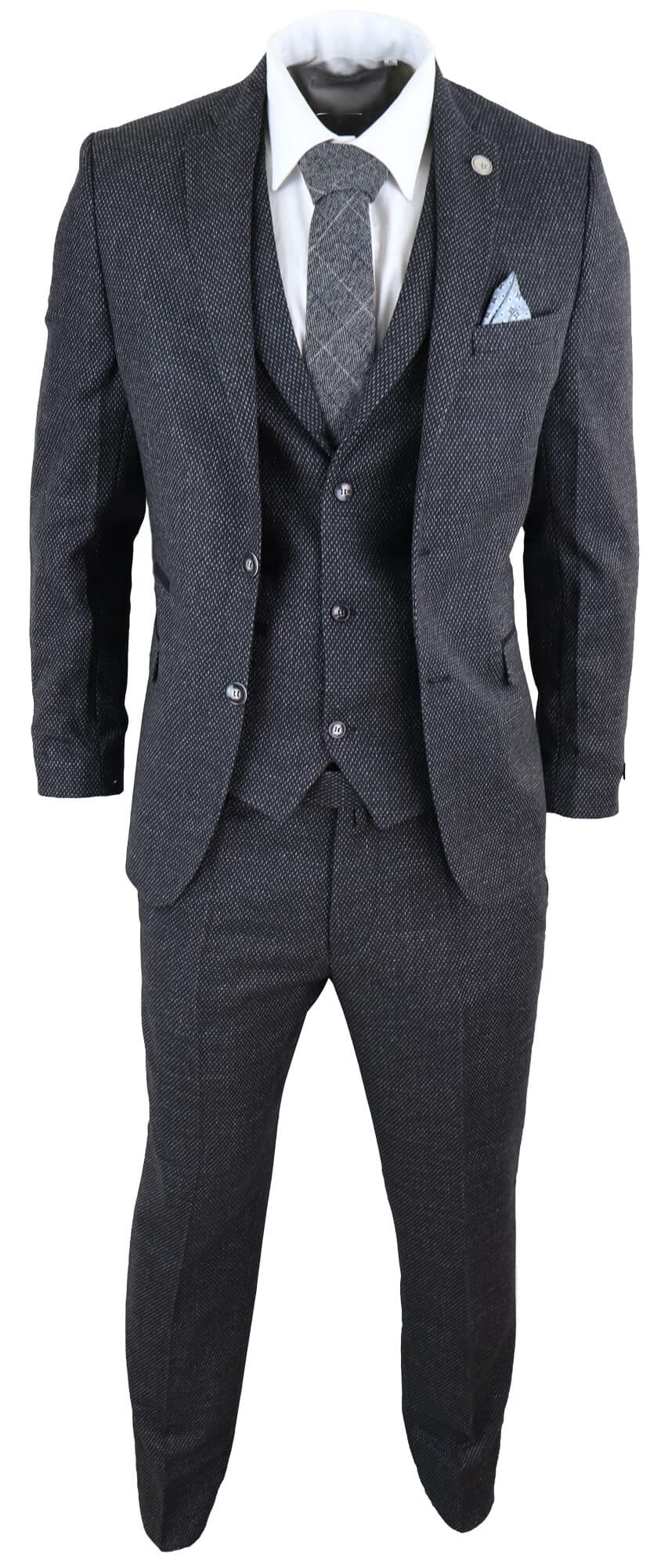 Men's Black Tweed 3 Piece Vintage Suit - STZ14
