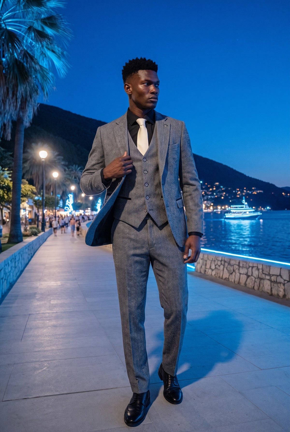 Look #975 styled with IM41 - Szürke, háromrészes, halszálkás tweed öltöny férfiaknak