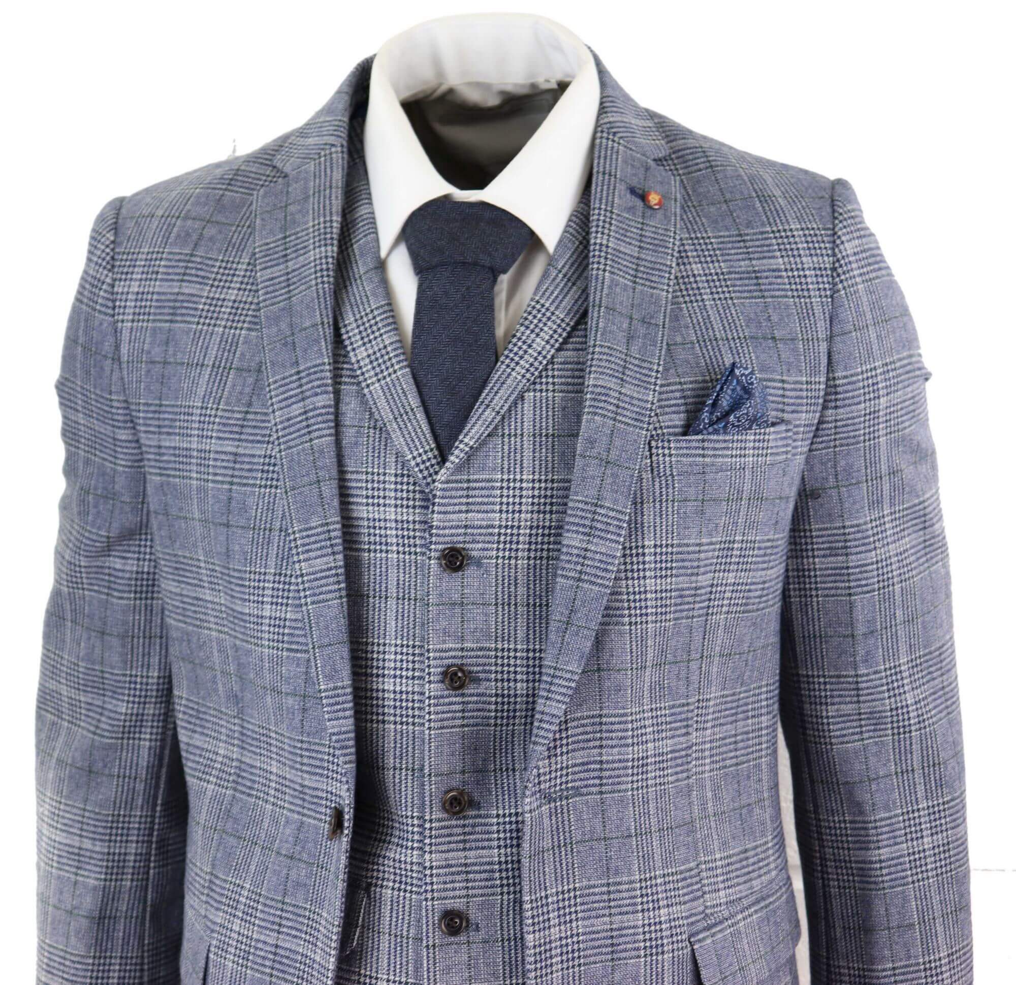 Harry Brown - Men's Grey-Blue Prince of Whales 3 Piece Suit