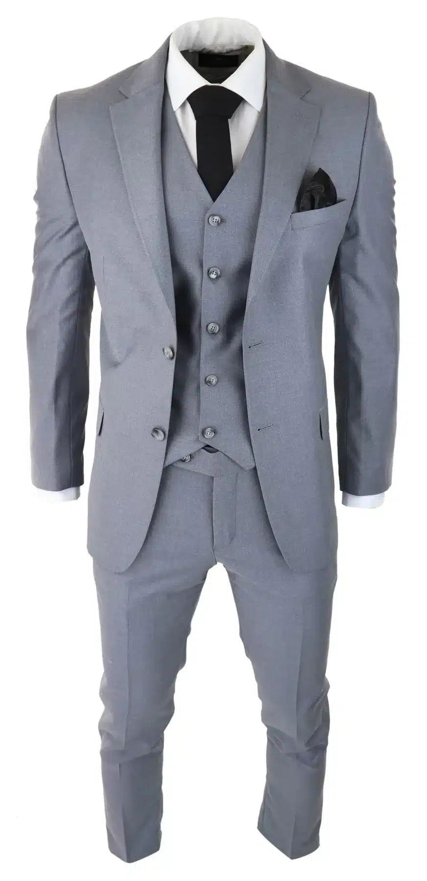Mens Classic Grey 3 Piece Suit Slim Fit Vintage Retro Smart Formal Wedding
