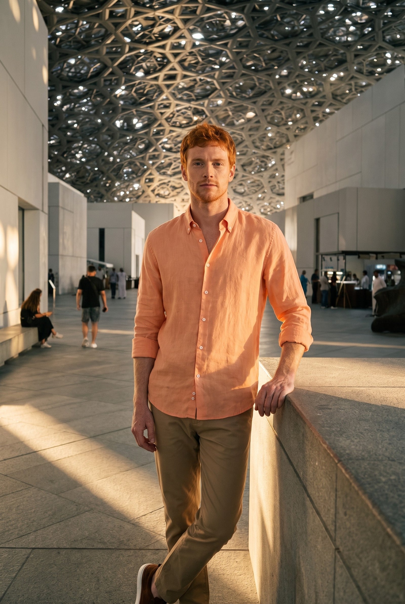 Look #1024 styled with Férfi Khaki Színű Len Keverék Chino Nadrág Tencel Pamut Vékony Nyári Anyagból