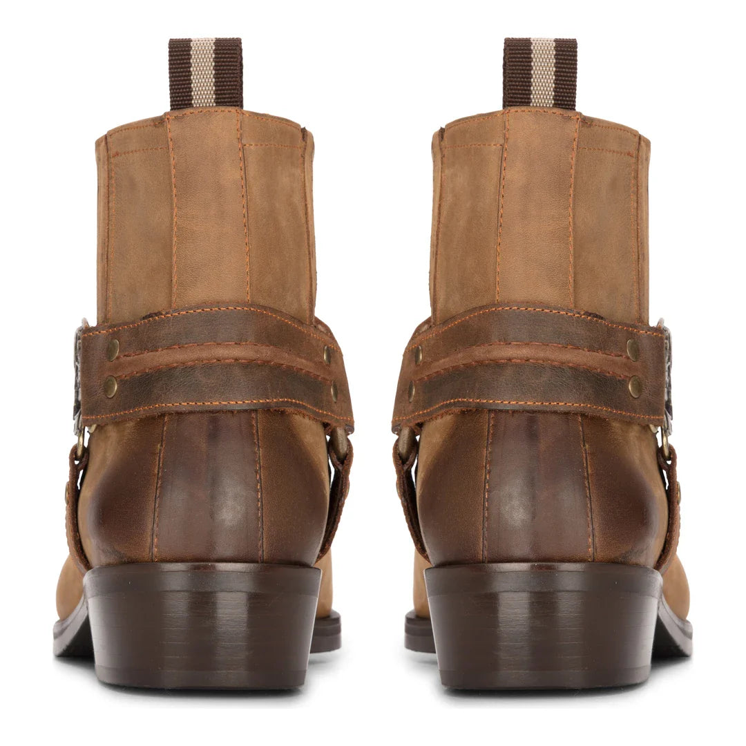 Mens Western Cowboy Tan Boot Vintage Square Toe Country Hunting Hiking Real Leather Riding Bikers