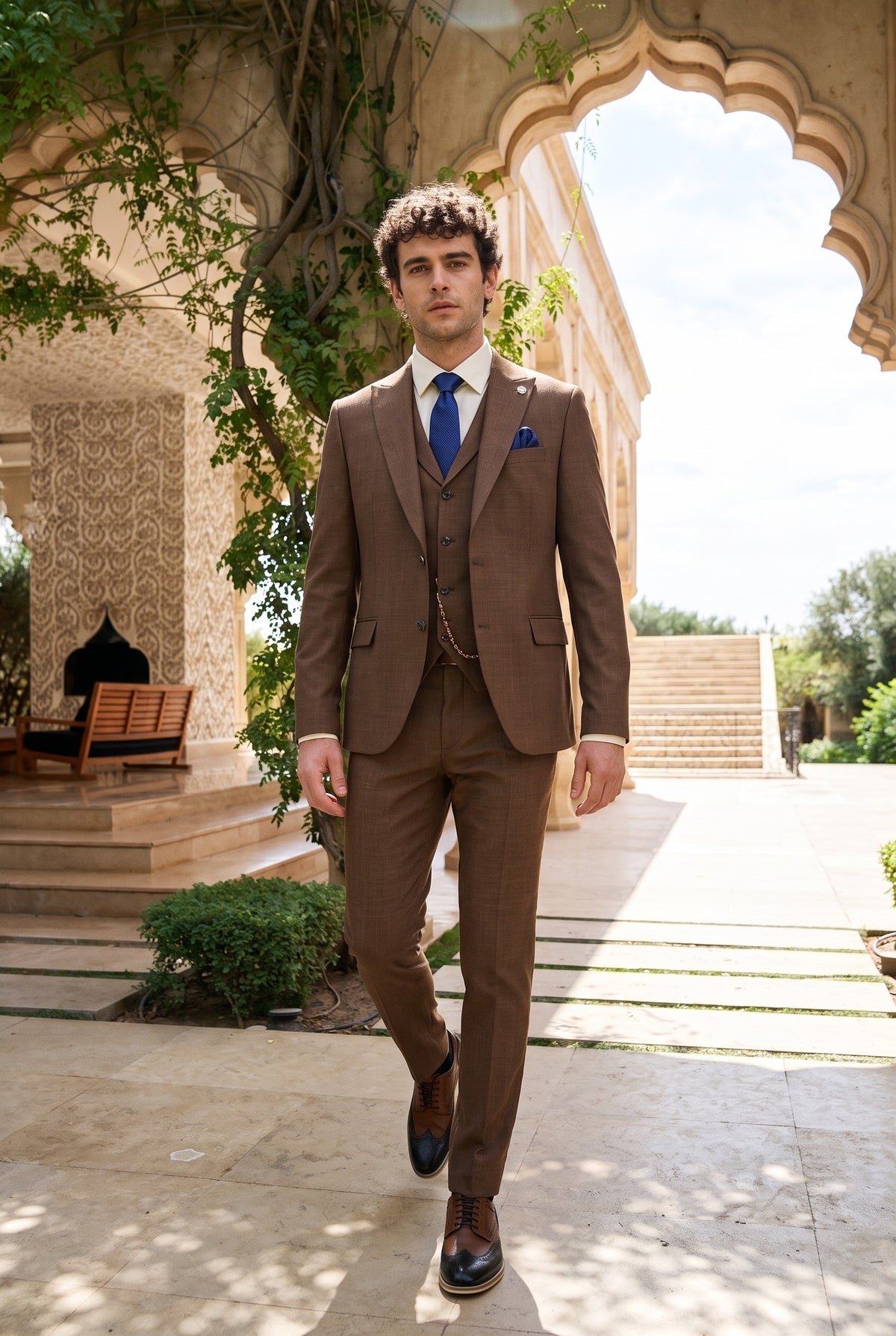 Look #328 styled with James Férfi 3 részes, sima, barna öltöny klasszikus szabással