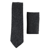 281 - Men's Charcoal Herringbone Tweed Wool Tie & Handkerchief 2"