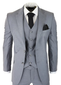 Mens Classic Grey 3 Piece Suit Slim Fit Vintage Retro Smart Formal Wedding