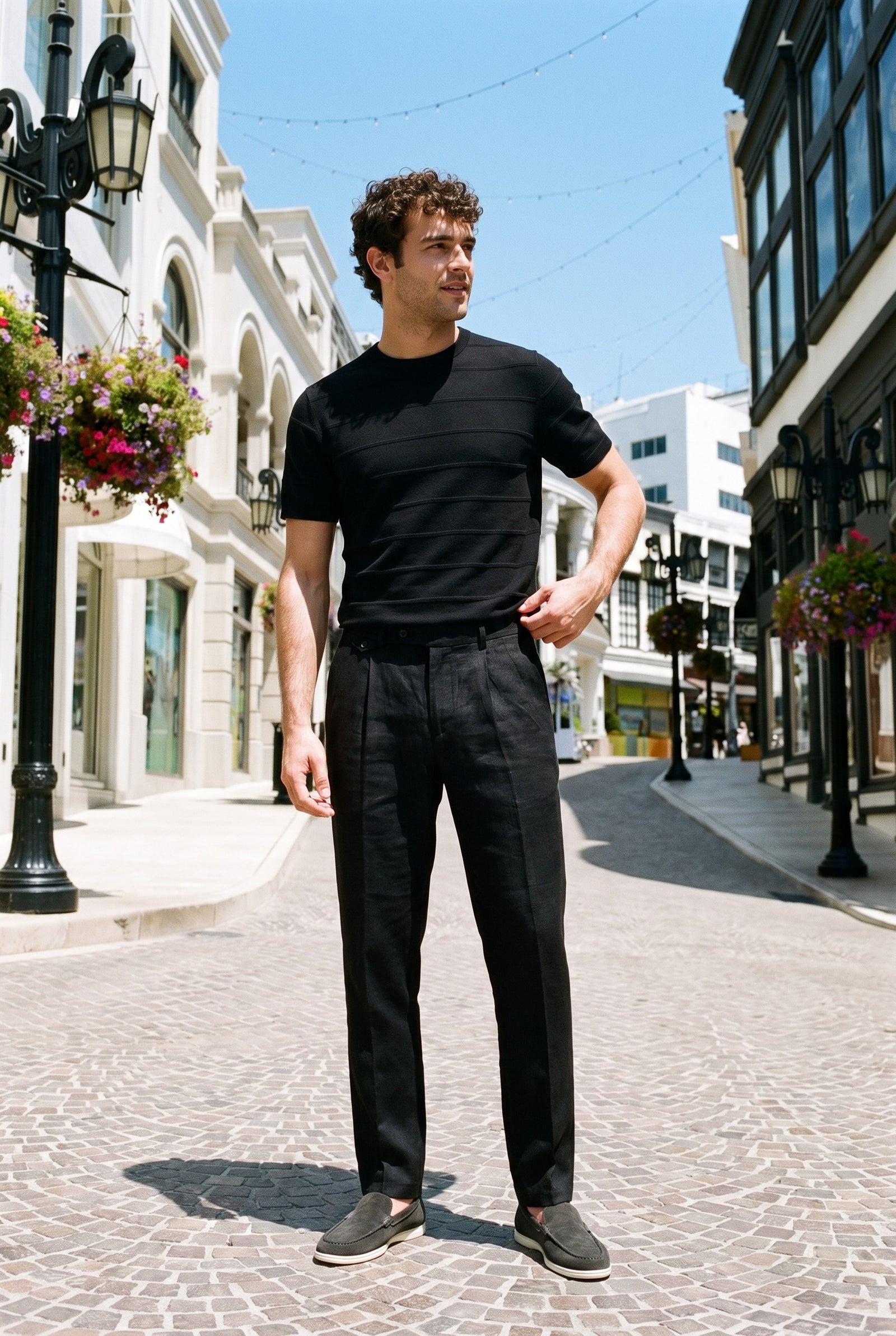 Look #876 styled with Fekete texturált kötött férfi póló