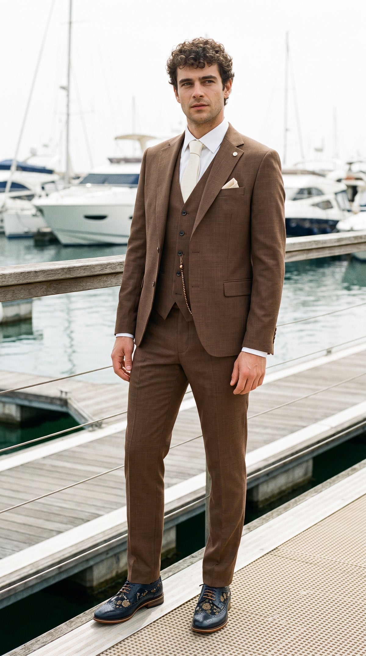 Look #307 styled with James Férfi 3 részes, sima, barna öltöny klasszikus szabással