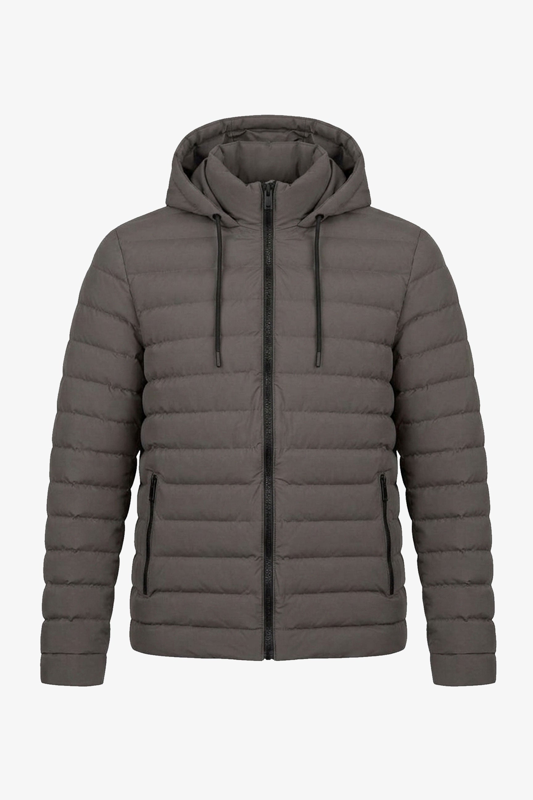 Férfi szürke kapucnis pufi dzseki, könnyű, steppelt, cipzáras