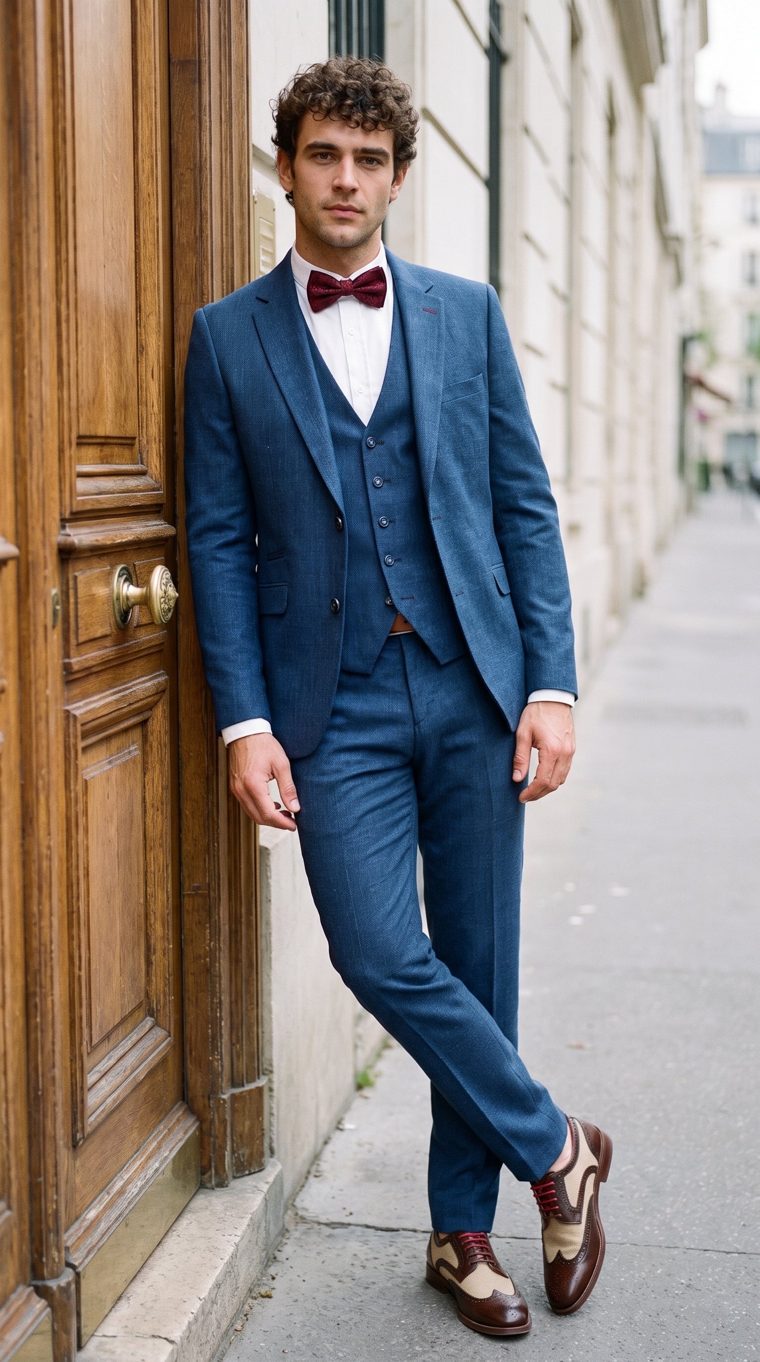 Look #839 styled with Férfi kék nyári vászonöltöny