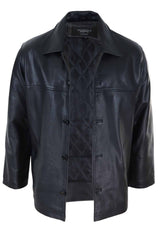 Men Mid Black Length Classic Leather Coat
