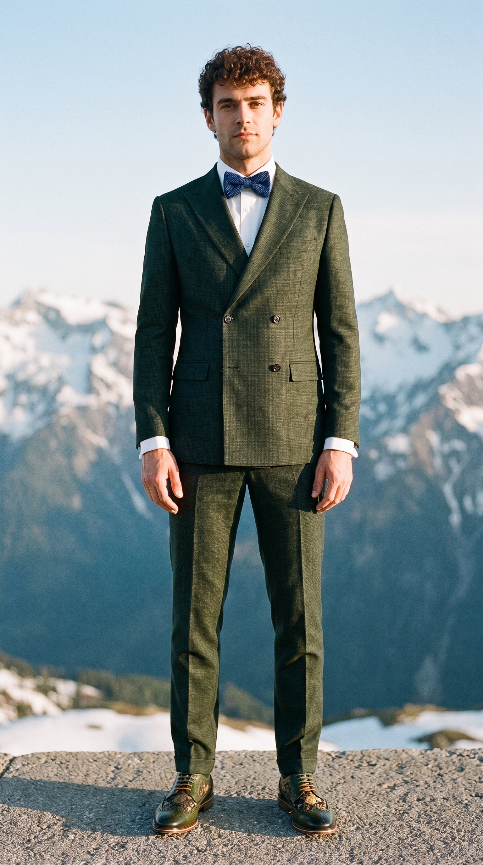 Look #345 styled with Caridi - Férfi kétrészes olívazöld dupla soros öltöny