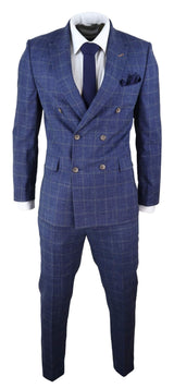 Blue Check Double Breasted 2 Piece Suit