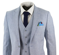 Men's Light Blue 3 Piece Linen Suit