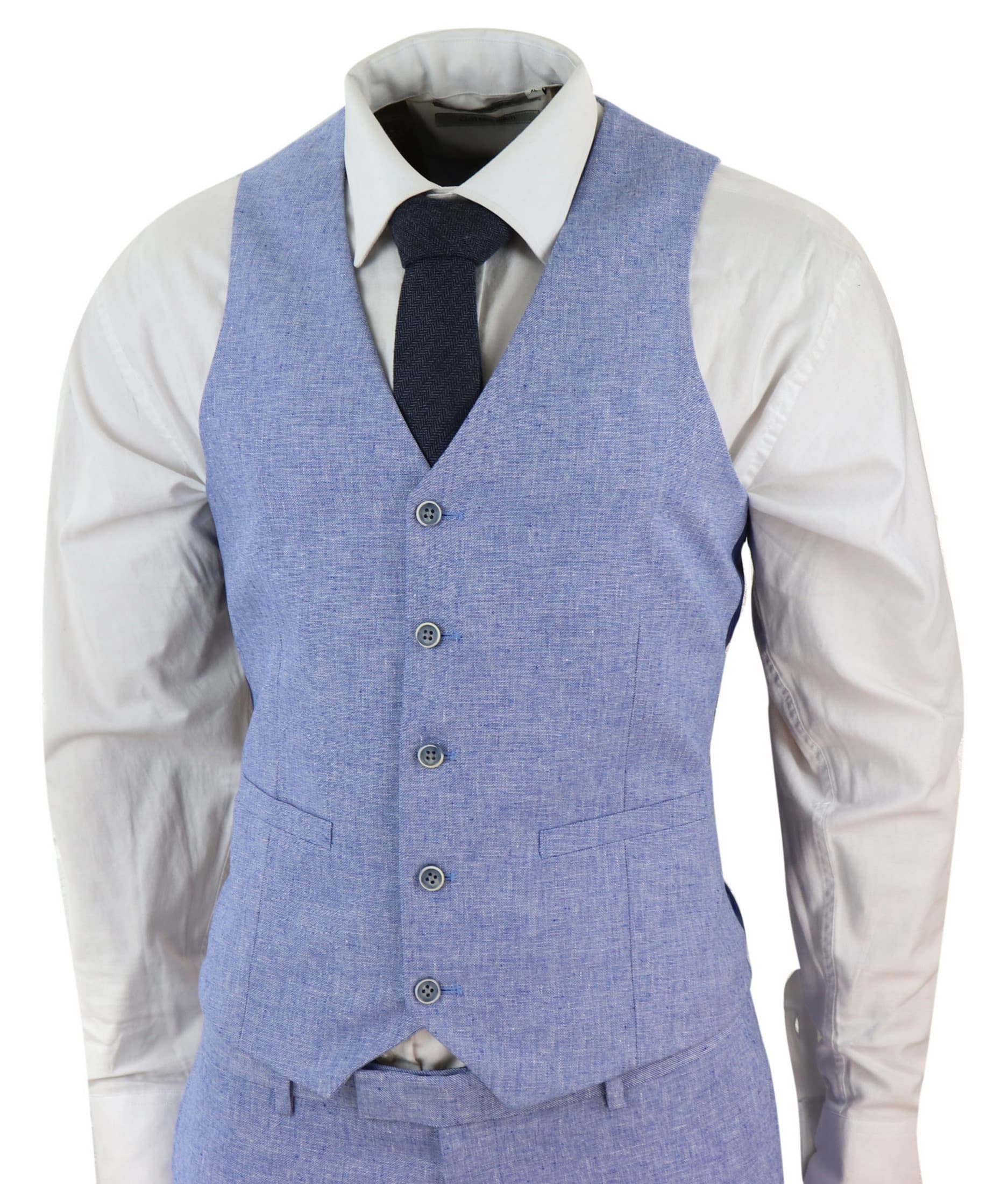 Men's Blue 3 Piece Linen Suit