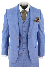 Men's Light Blue Linen 3 Piece Suit