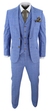 Men's Light Blue Linen 3 Piece Suit