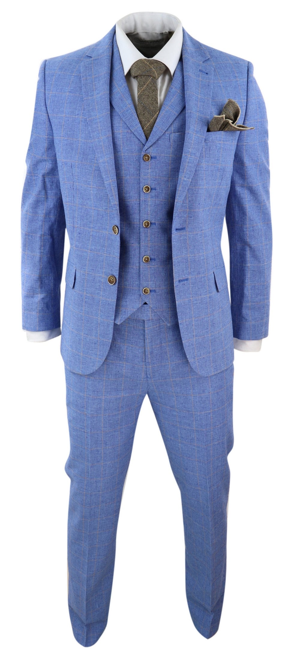 Men's Light Blue Linen 3 Piece Suit