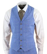 Men's Light Blue Linen 3 Piece Suit