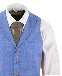 Men's Light Blue Linen 3 Piece Suit