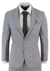 Men's Black-Grey Check 2 Piece Linen Suit