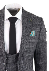 Men's Charcoal-Grey Check 3 Piece Suit