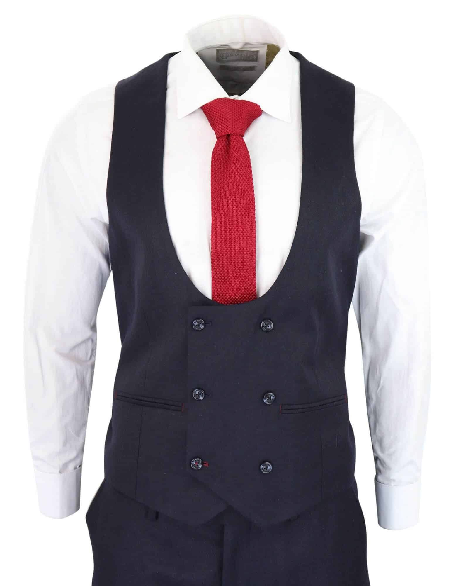 Men's Navy Herringbone 3 Piece Suit