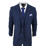 Mens 3 Piece Linen Suit Summer Breathable Wedding Cotton Navy Blue