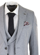 Mens Wool 3 Piece Grey Suit Double Breasted Waistcoat Wedding Party Vintage 1920s